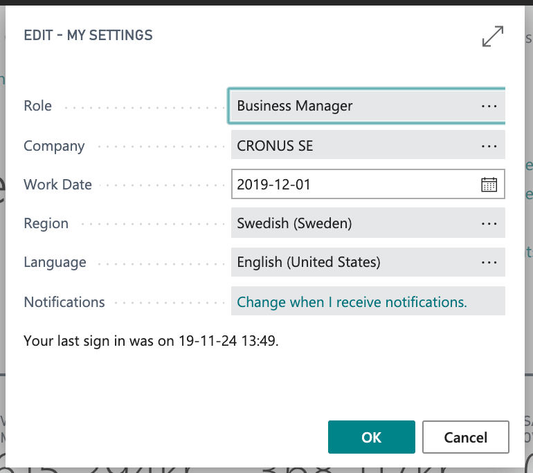 My Settings in Dynamics 365 Business Central
