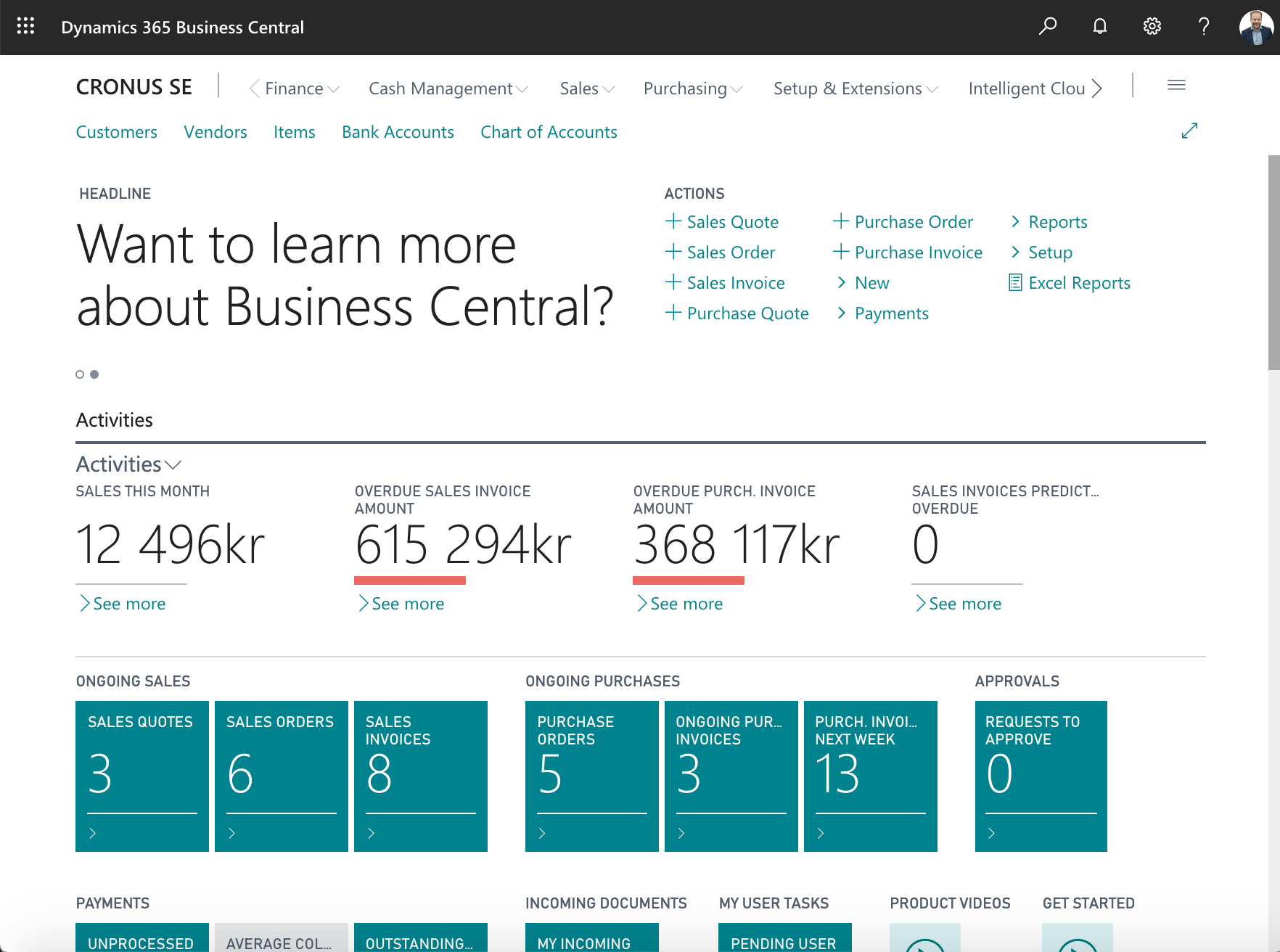 Role center Business Manager in Dynamics 365 Business Central
