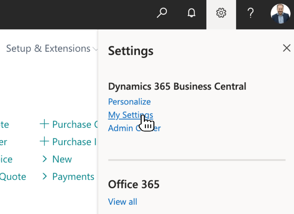 Select My Settings in Dynamics 365 Business Central